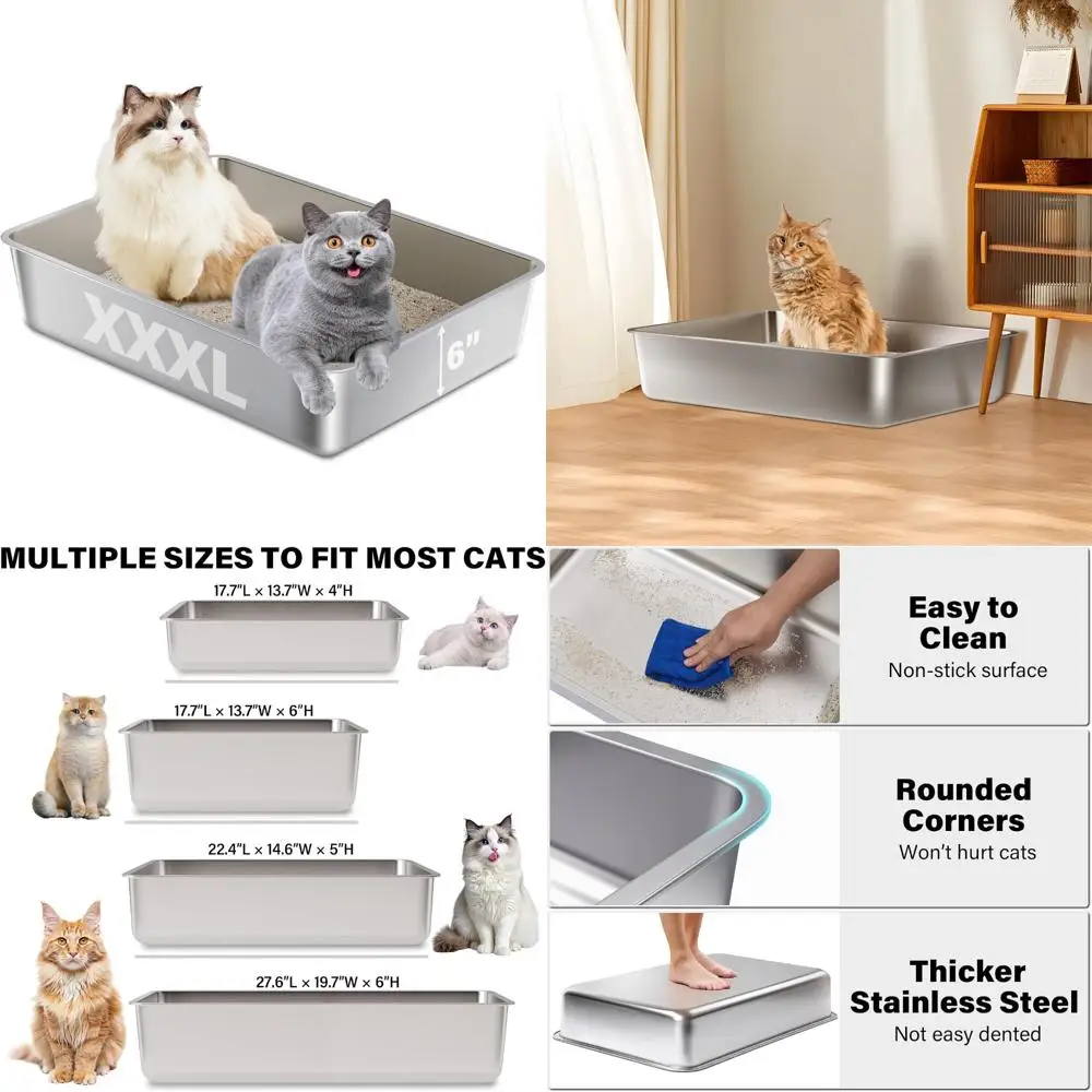 

Extra Large Stainless Steel Litter Box XXL for Big Cats and Multiple Cats, No Smell, Durable Metal Design