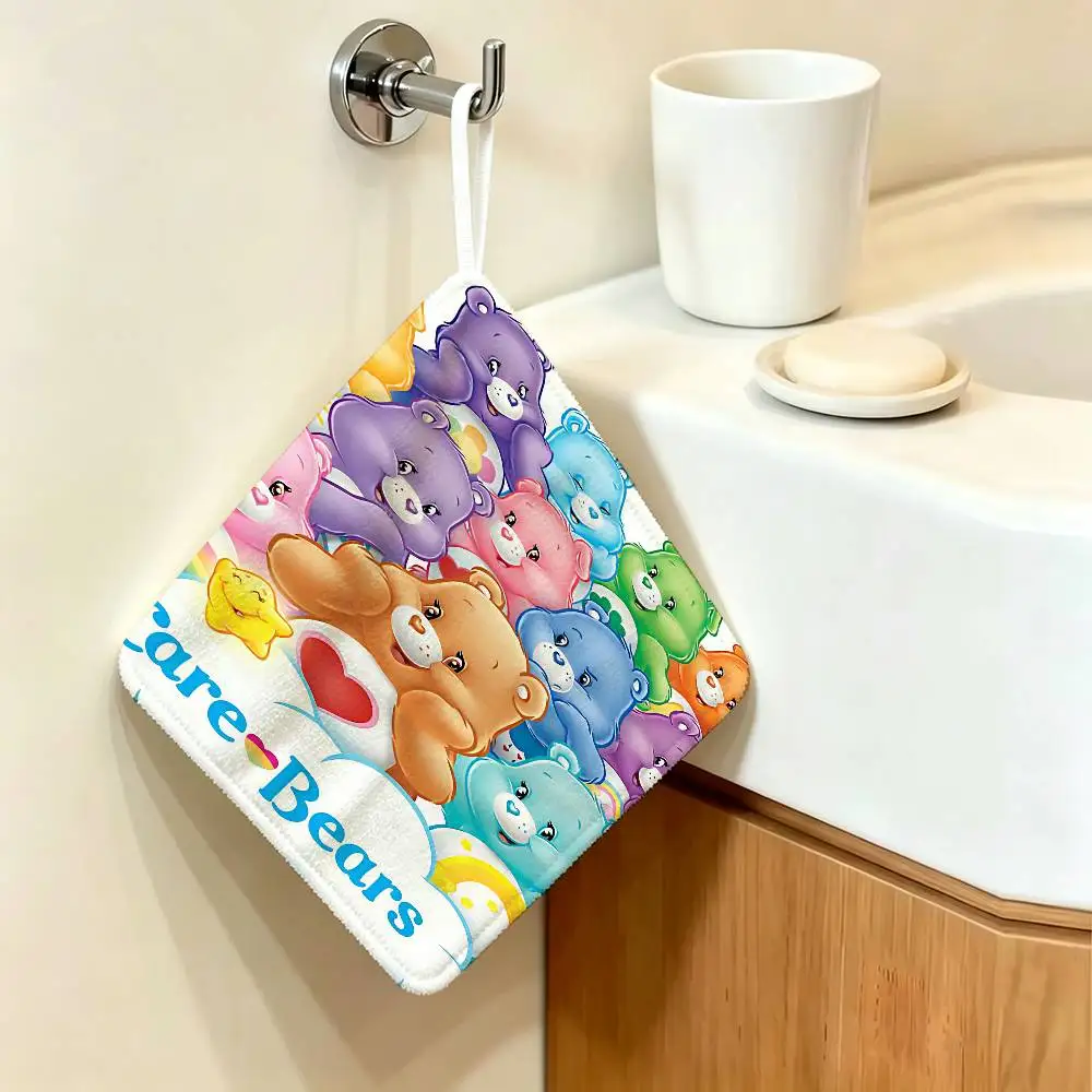Cartoon C-Care Cute B-Bears Polyester Cotton Hand Wiping Towel, Anti-shrink Hanging Kitchen Cloth for Household Cleaning