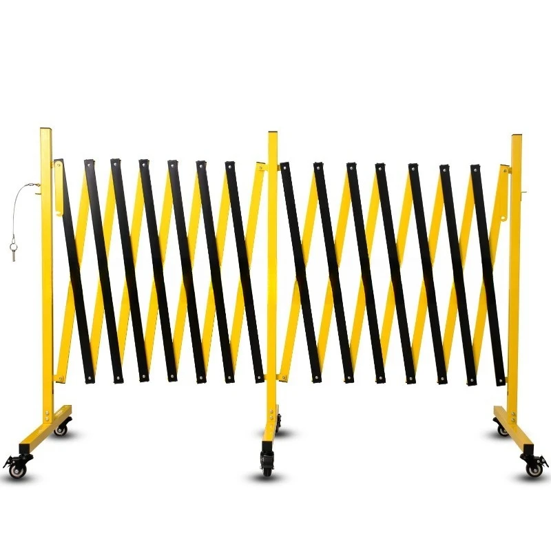 Folding mobile metal retractable barricade safety barrier door with casters