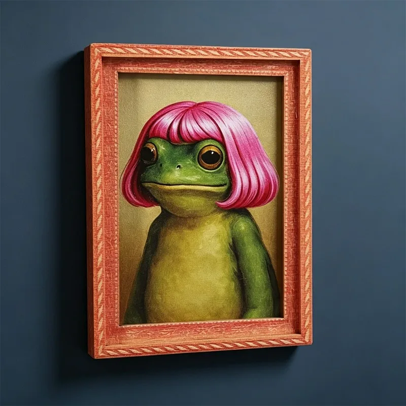 8*6*1cm Wooden Magnetic Painting Craft Decoration Sticker - Frog Black Cat Funny Masterpiece Wall Sticker for Refrigerator view 2