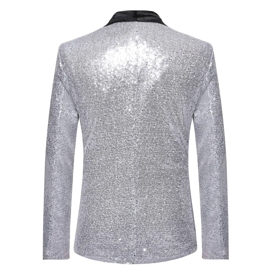 Perfomance Party Men's Shiny Sequin Jackets Suit Singer Business Wedding Host Blazer Single Button Pocket Long Sleeve Laple Coat