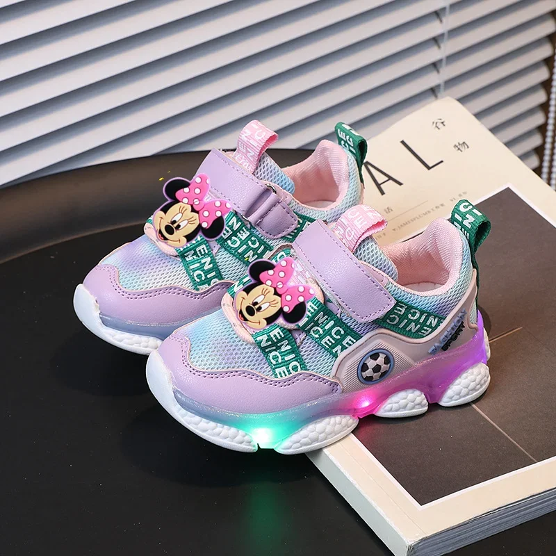 

Disney Lights Kids Casual Shoes Mickey Mouse Girls Boys Breathable Mesh Sneakers Non-slip Soft-soled baby Toddler Shoes minnie