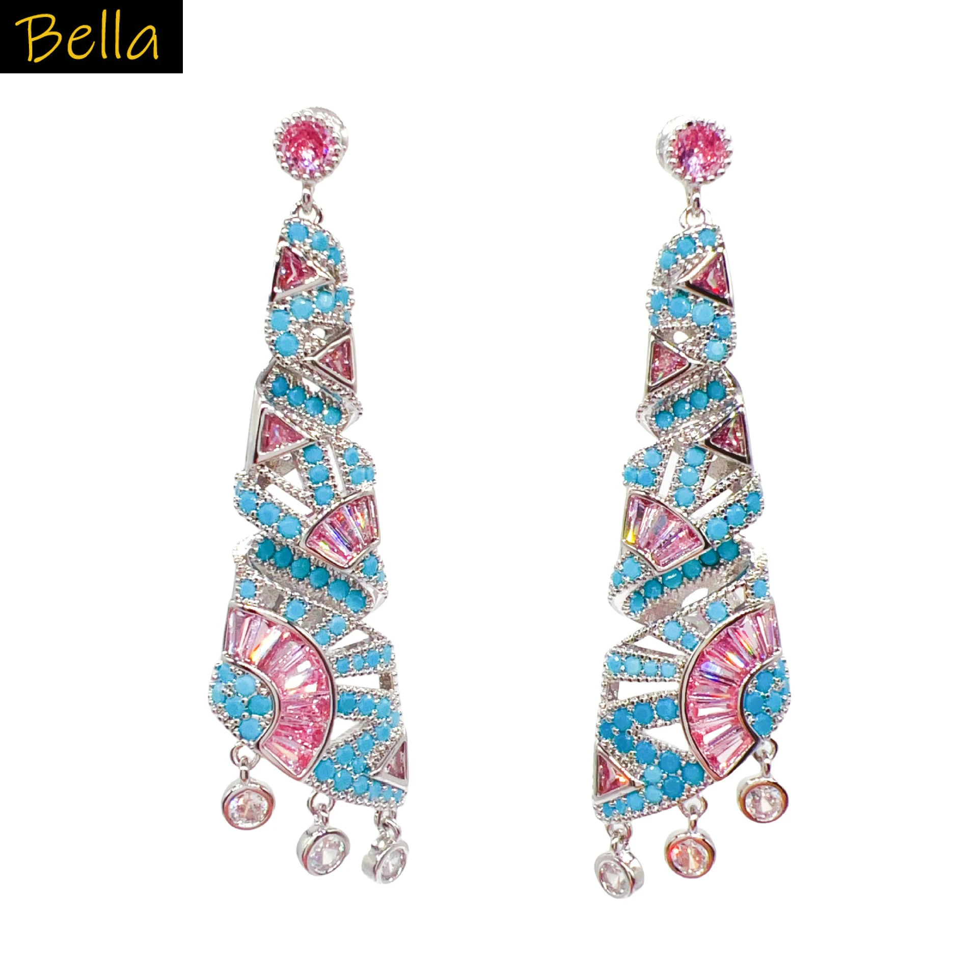 

Vintage Long Earrings for Women Wedding Dinner Party Luxury Jewelry Blue Black Gold Color Zircon Pendant Earrings Gift Female