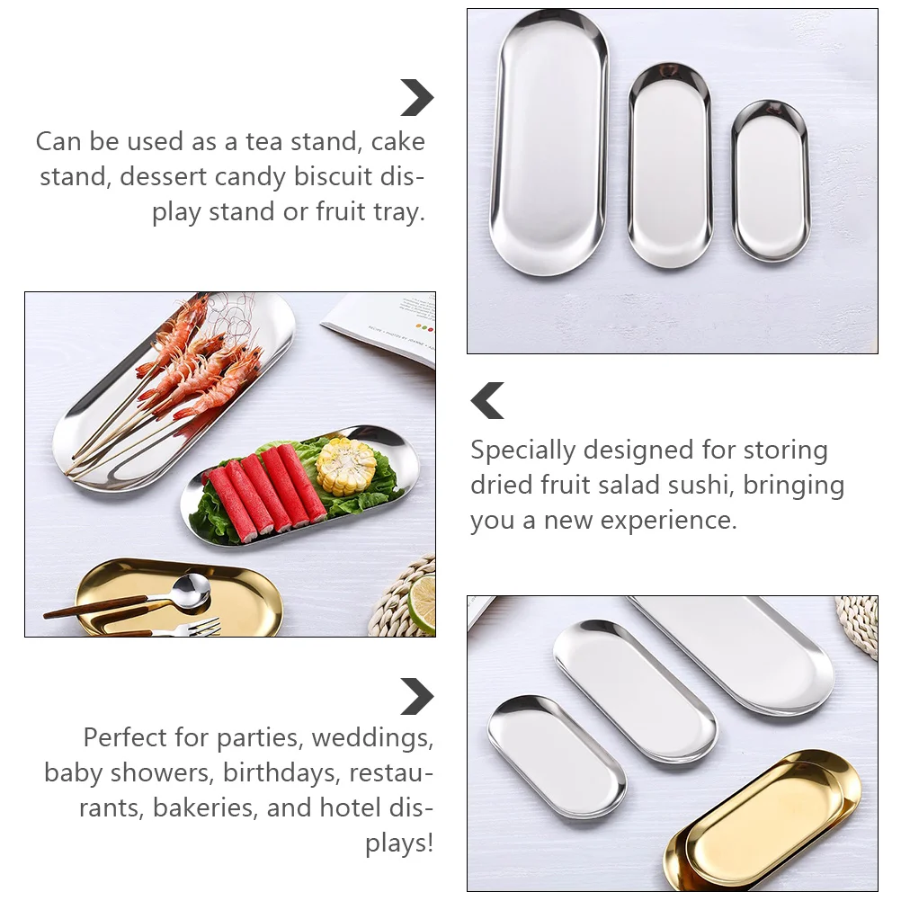 

2Pcs Stainless Food Serving Storage Service Plate Hotel Food Tray Dessert Hotel Cake Plate Home Tableware Display