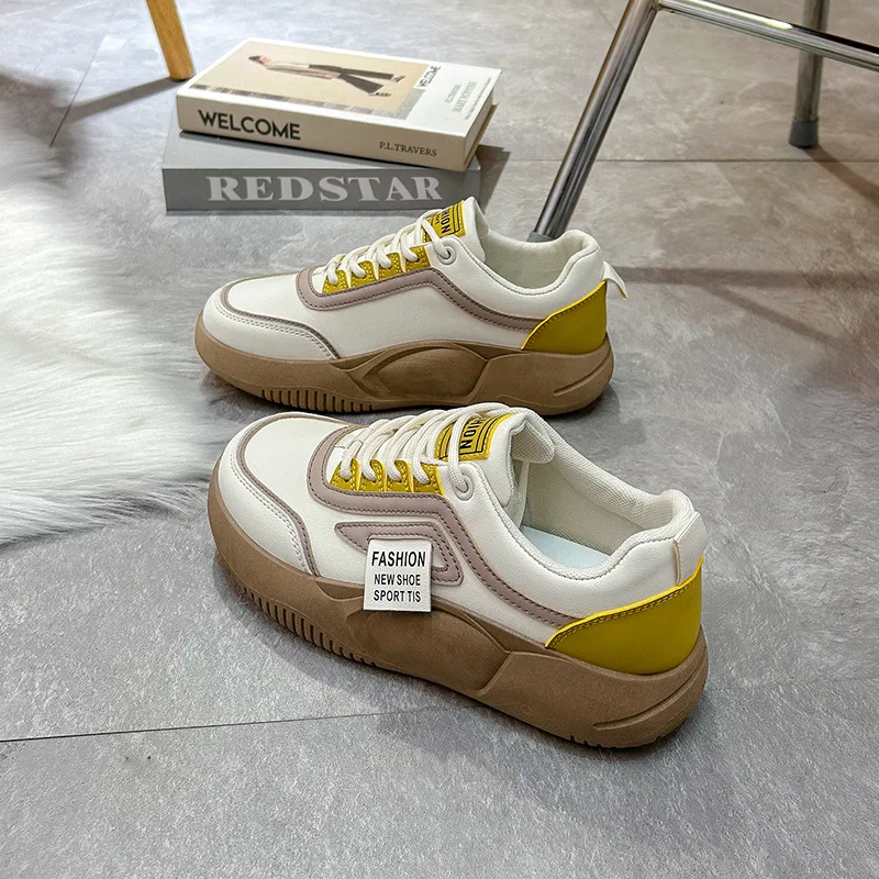 Thick sole color matching casual shoes 2023 spring new trend Korean version female student comfortable walking board shoes