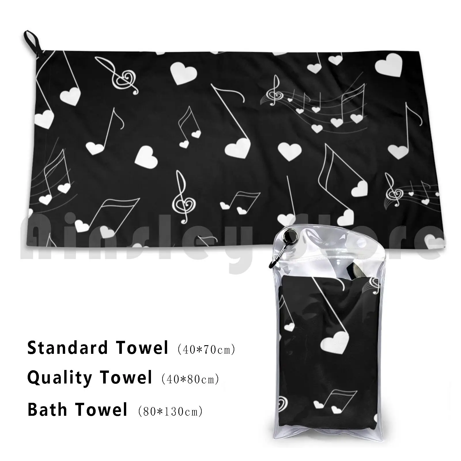 Music Of Love Custom Towel Bath Towel Notes Musical Heart Melody Romantic Doodle Wedding Love Music White