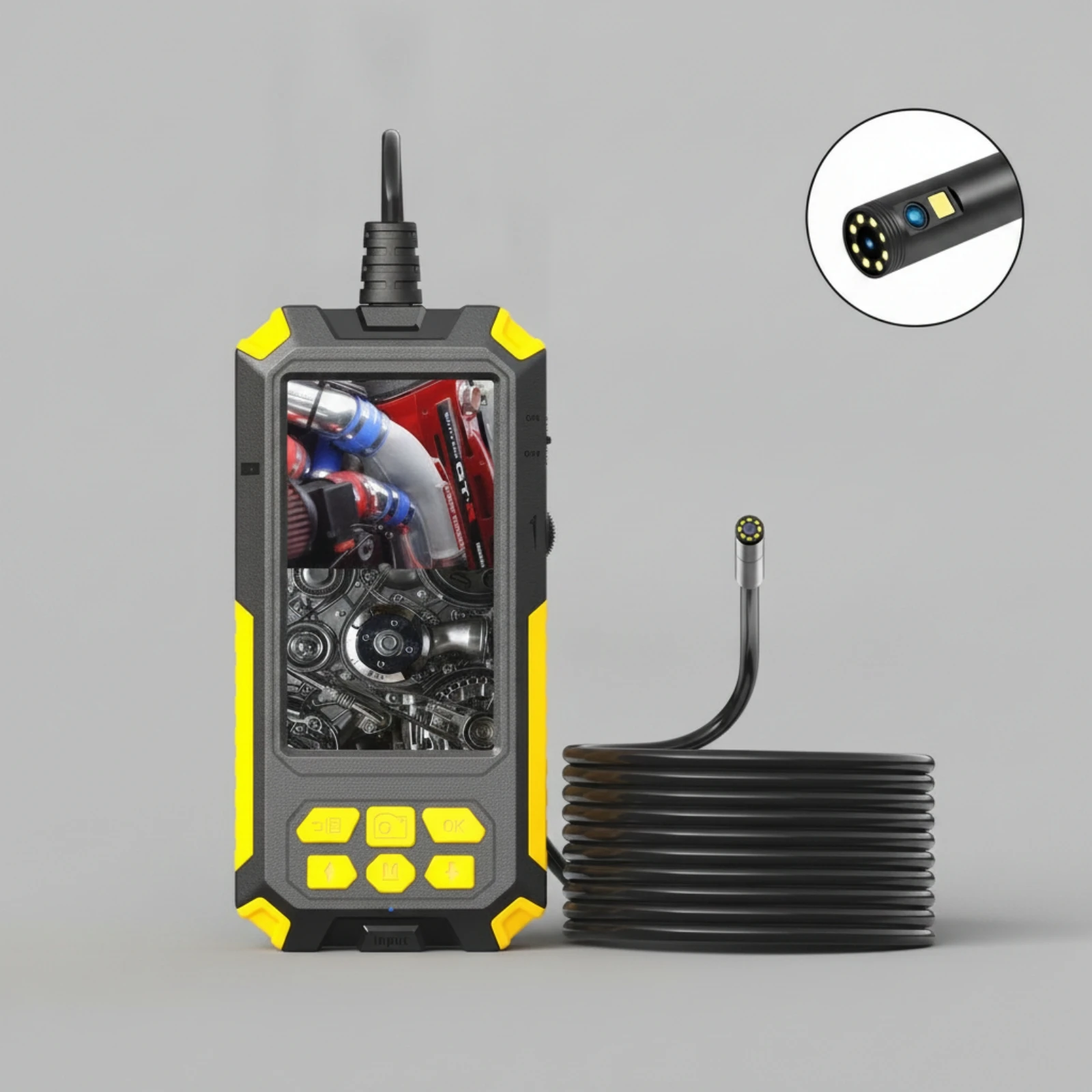 Inspection Camera with Dual Lens Rechargeable Industrial Borescope with Screen Handheld Endoscope with Screen Adjustable