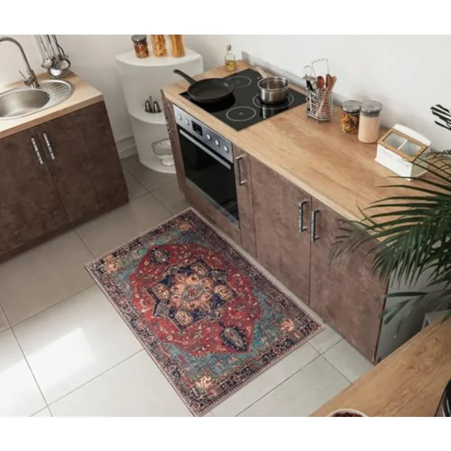 

2x3 Entry Rug Low Pile Rug for Kitchen Bathroom Laundry Room Vintage Decorative Floor Mat with Soft Texture and Durable Design