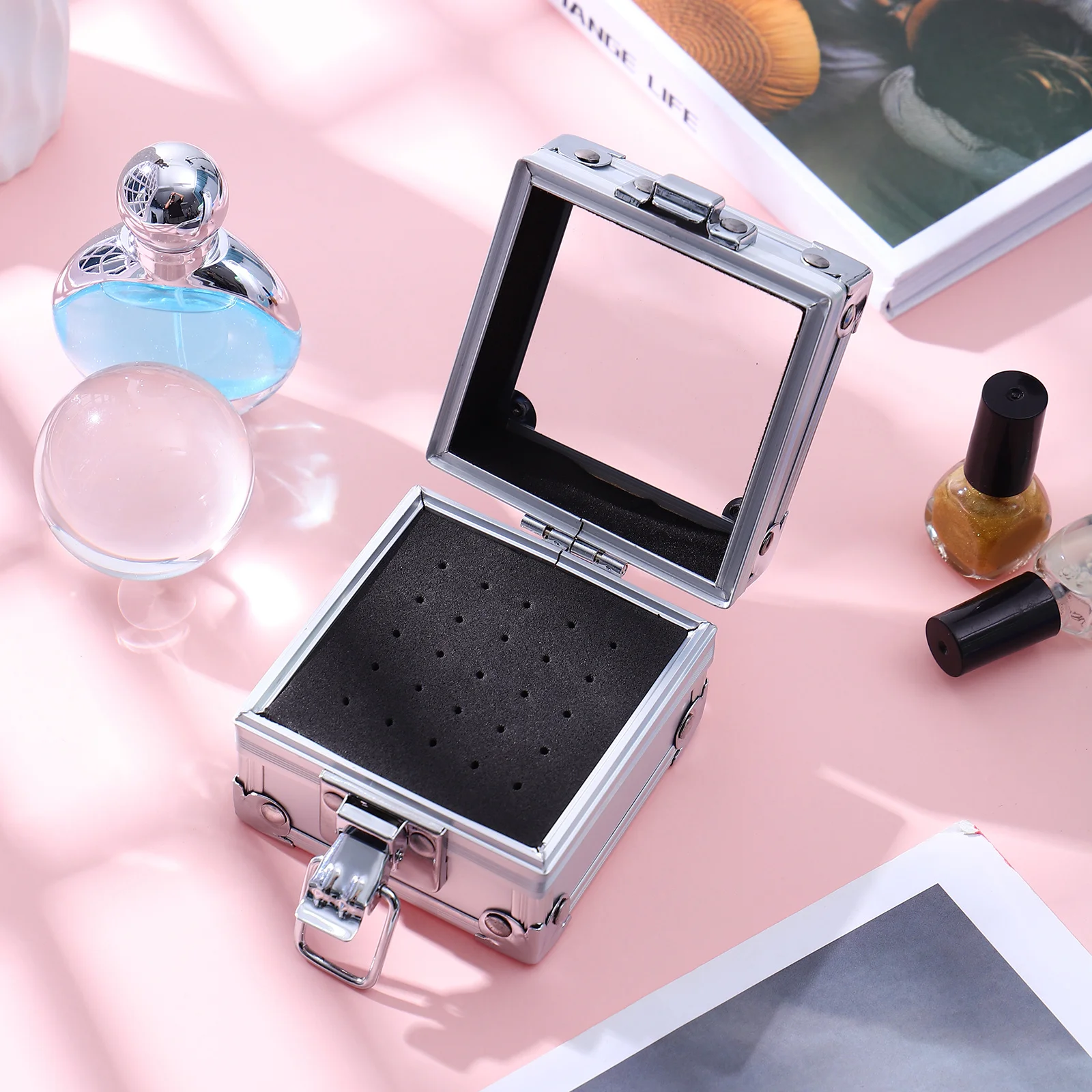 Aluminium Nagelbohrer Aufbewahrungsbox Tragbarer Organizer für Wolframkarbid Keramik Bits Maniküre Werkzeuge Vitrine