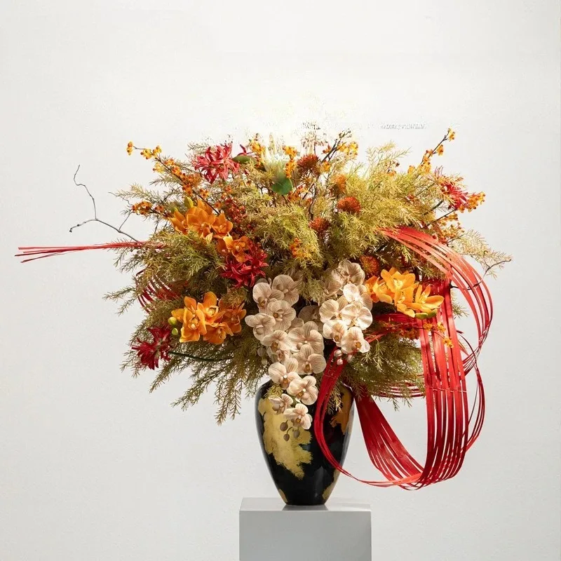 

High-end hotel large dining table, entrance simulation flower art, high-end model room designer decoration