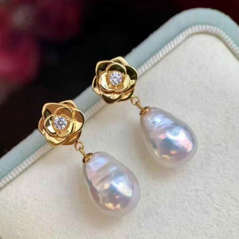 

SGARIT Earl's Flower Natural Baroque Pearl Pendant Earrings S925 Sterling Silver Classic Freshwater Pearl for Women