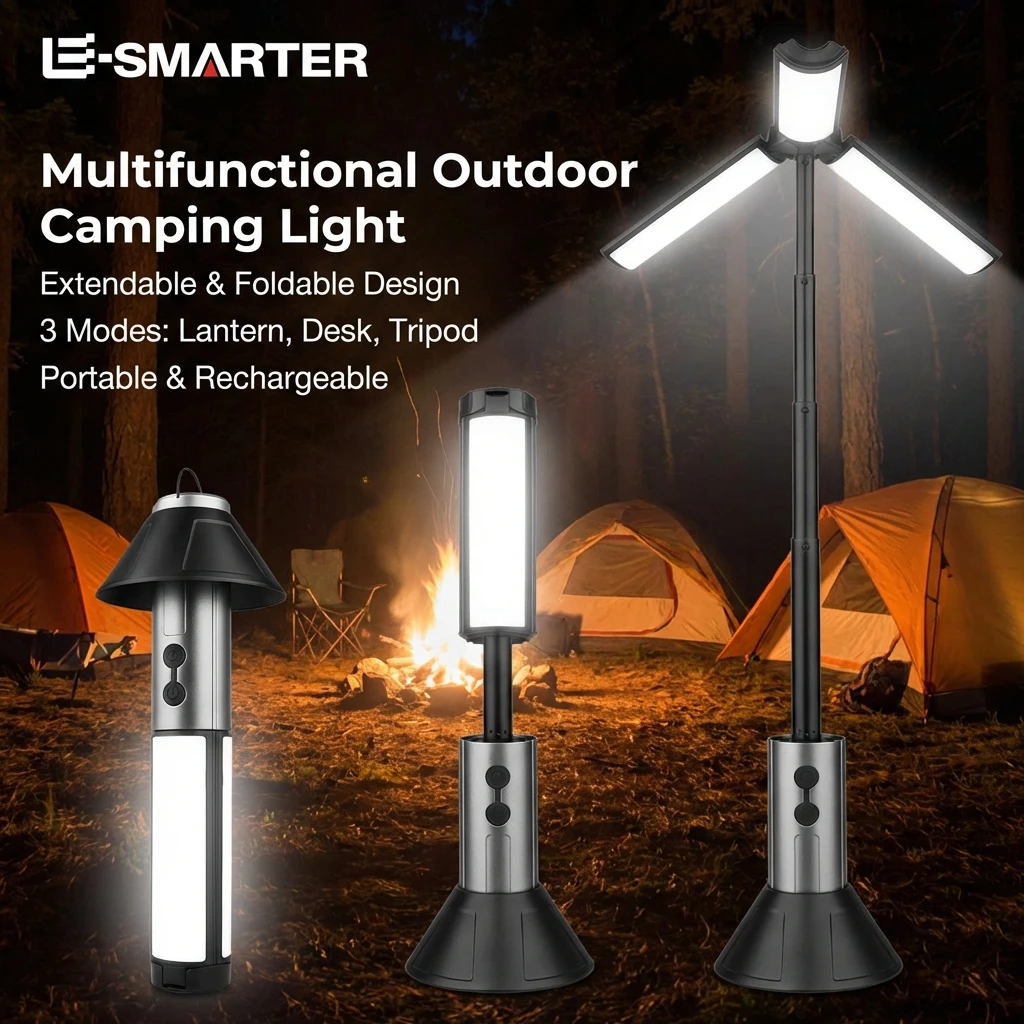 Folding LED Flashligh 3-head Rechargeable Portable Telescopic Searchlight Outdoor Car Repair Working Camping Tent Light