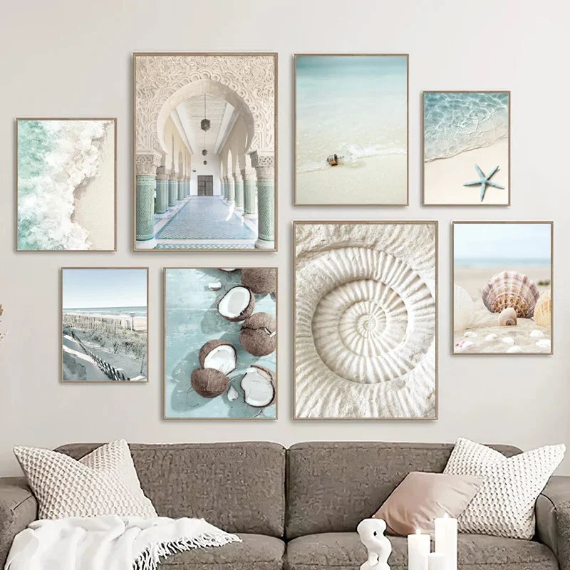 Scandinavian Simple Wall Art Summer Ocean Seashells Starfish Waves HD Canvas Poster Prints Home Bedroom Living Room Decoratio