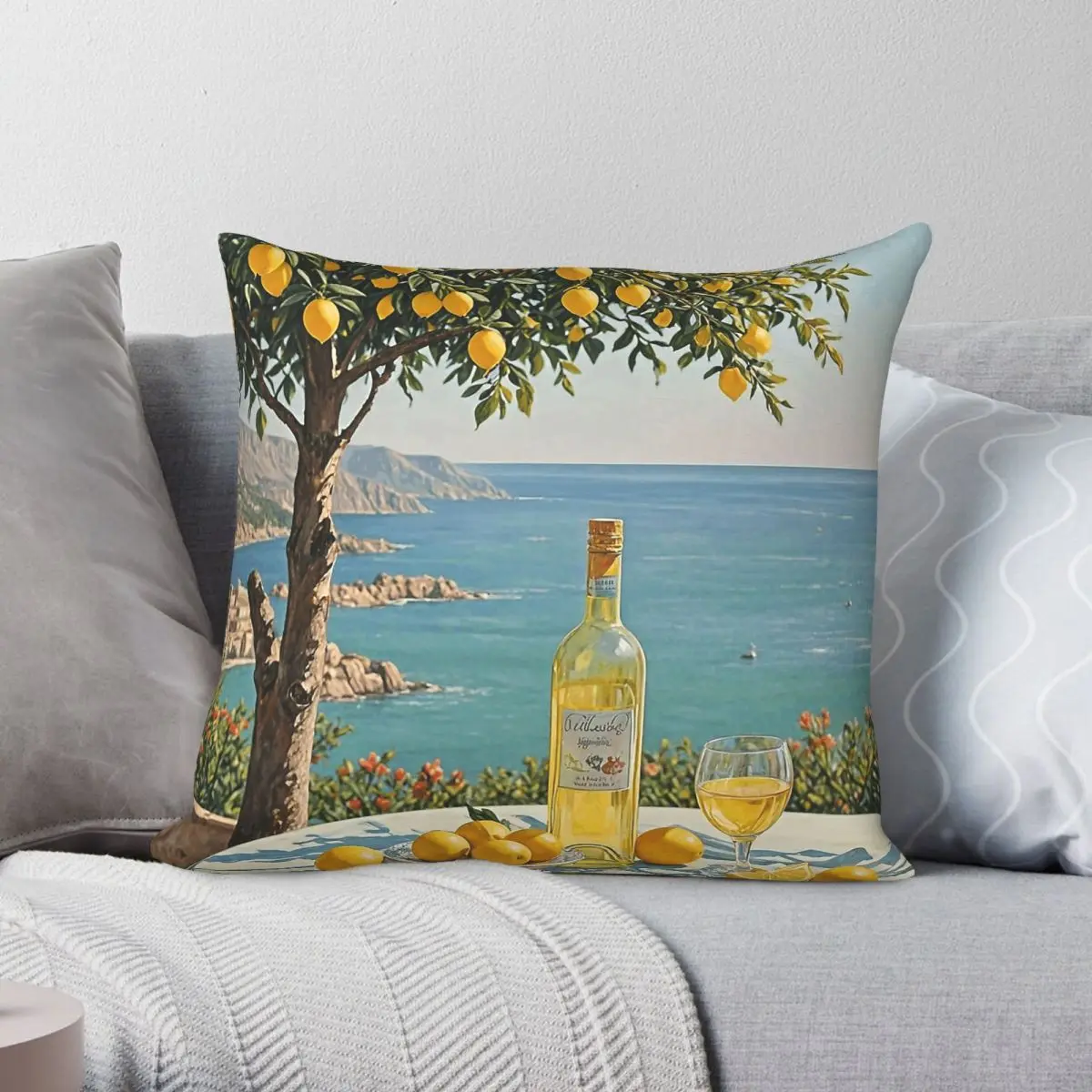 Mediterranean Bliss Lemons Spirits Square Pillowcase Polyester Linen Velvet Printed Decor Throw Pillow Case Sofa Cushion 45x45
