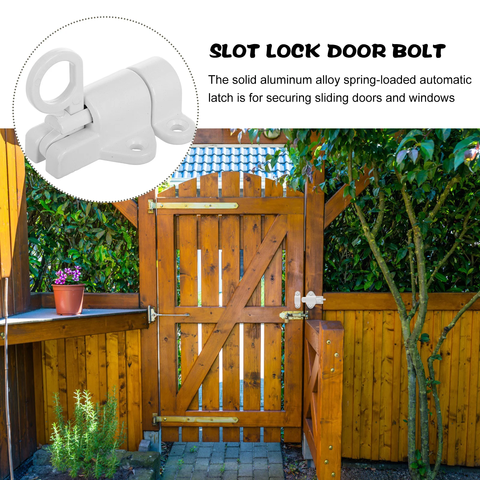 1Set Self-Closing Latch for Sliding Doors and Windows Spring-Loaded Aluminum Alloy Security Lock Automatic Bolt Closure Easy