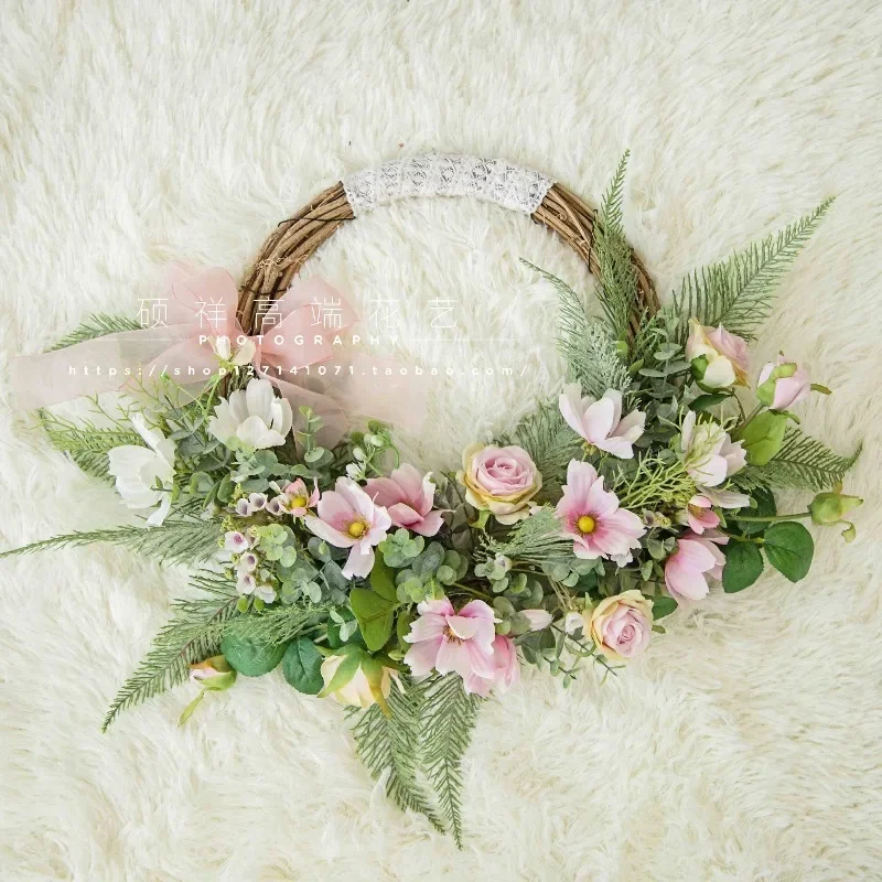 Fake flower simulation flower living room wall decoration ins creative door decoration home rose wreath, bride shooting props