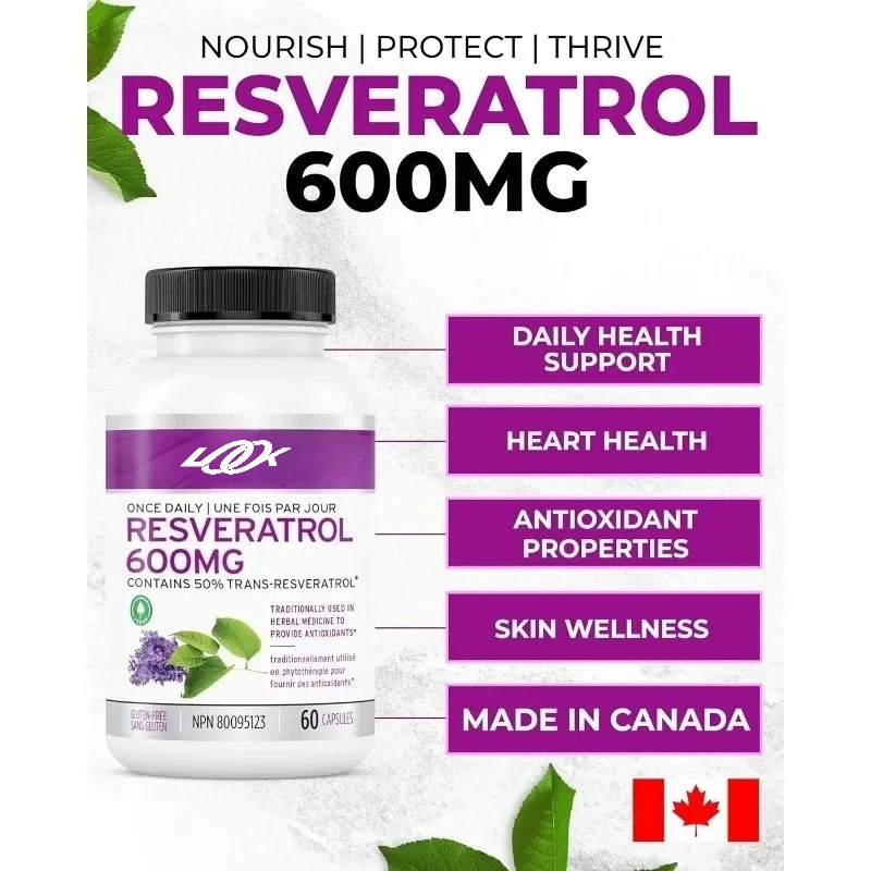 Active Resveratrol Supplement Capsules 600mg - Powerful Antioxidant Complex Supports Cellular Health & Longevity