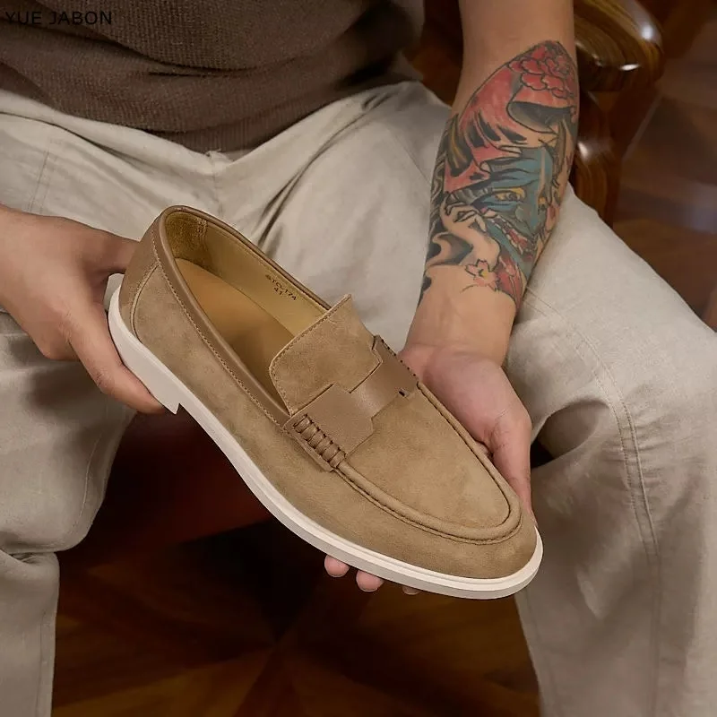Men's Casual Loafers Soft Bottom Slip On Genuine Leather Shoes British Style Spring Fashion Single Shoes Breathable round Toe