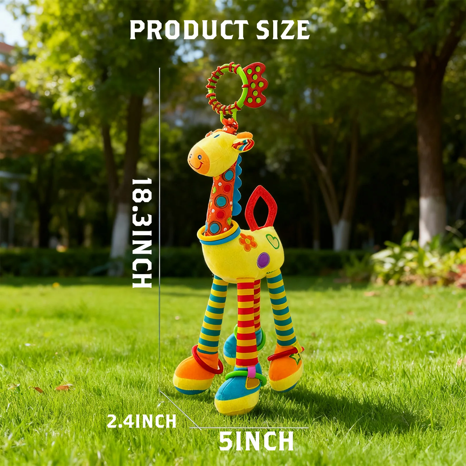 Baby Giraffe Hanging Rattle, Chewable Teether Plush Toy for Crib, Stroller & Car Seat