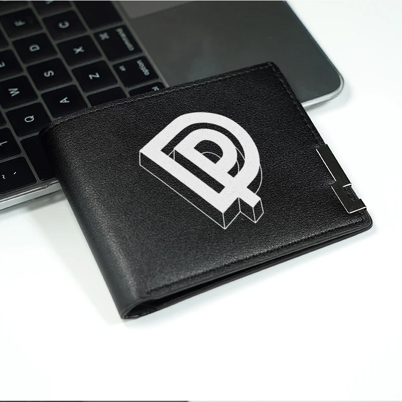 Portafoglio in PU minimalista con logo DP Portafoglio da uomo sottile Business Fashion Design compatto Durevole Leggero Uso quotidiano Finitura premium