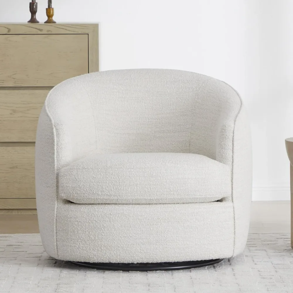 Swivel Barrel Chair, Modern Comfy Boucle Accent Chair for Living Room, Cream