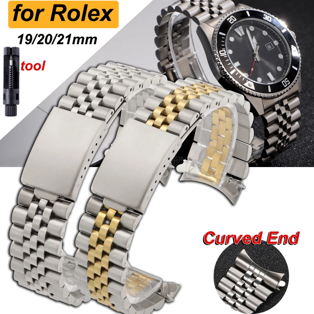 Curved End Stainless Steel Watch Bands 19mm20mm21mm for Rolex DATEJUST for Jubilee Solid Strap Bracelet Men Woman Watchband2026