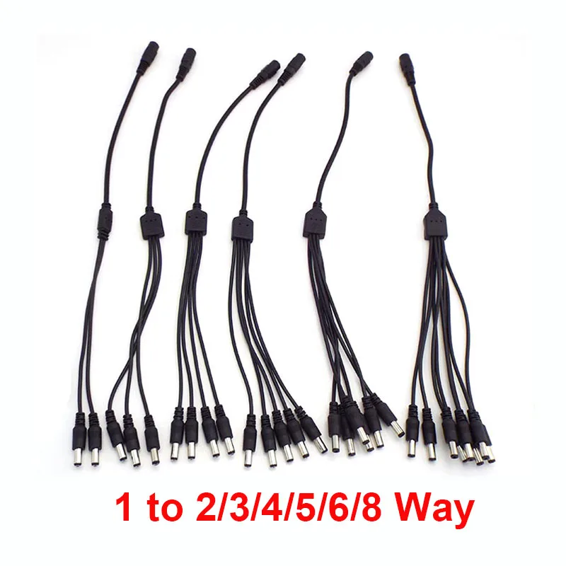 1 do 2/3/4/5/6/8-kierunkowego kabla rozdzielacza zasilania DC do złącza adaptera kamery CCTV z wtyczką żeńską do męskiego Przewód zasilający 2,1 * 5,5 mm