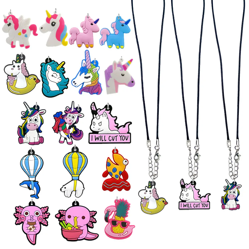 1/17pcs Cute Unicorn Necklace for Women Pink Flamingo Salamander Necklace Chains Dolphin Fish White Polar Bear Pendant Chains