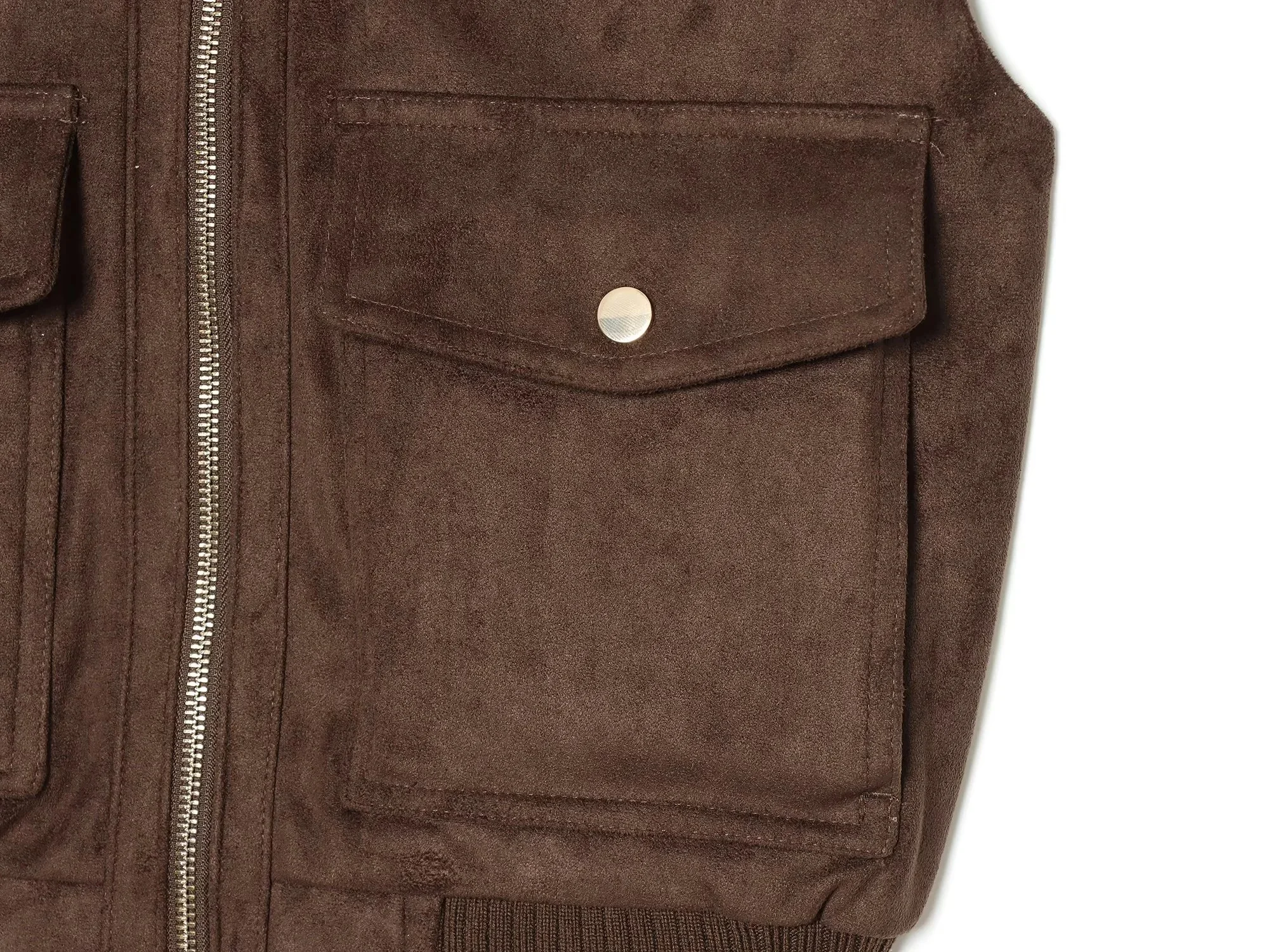 KONDALA Vintage Casual Damen Wildleder Tanktop mit Stehkragen, ärmellos, Reißverschluss-Taschen, modisches Oberteil für Herbst/Winter 2026, Urlaubstop – Detail 10