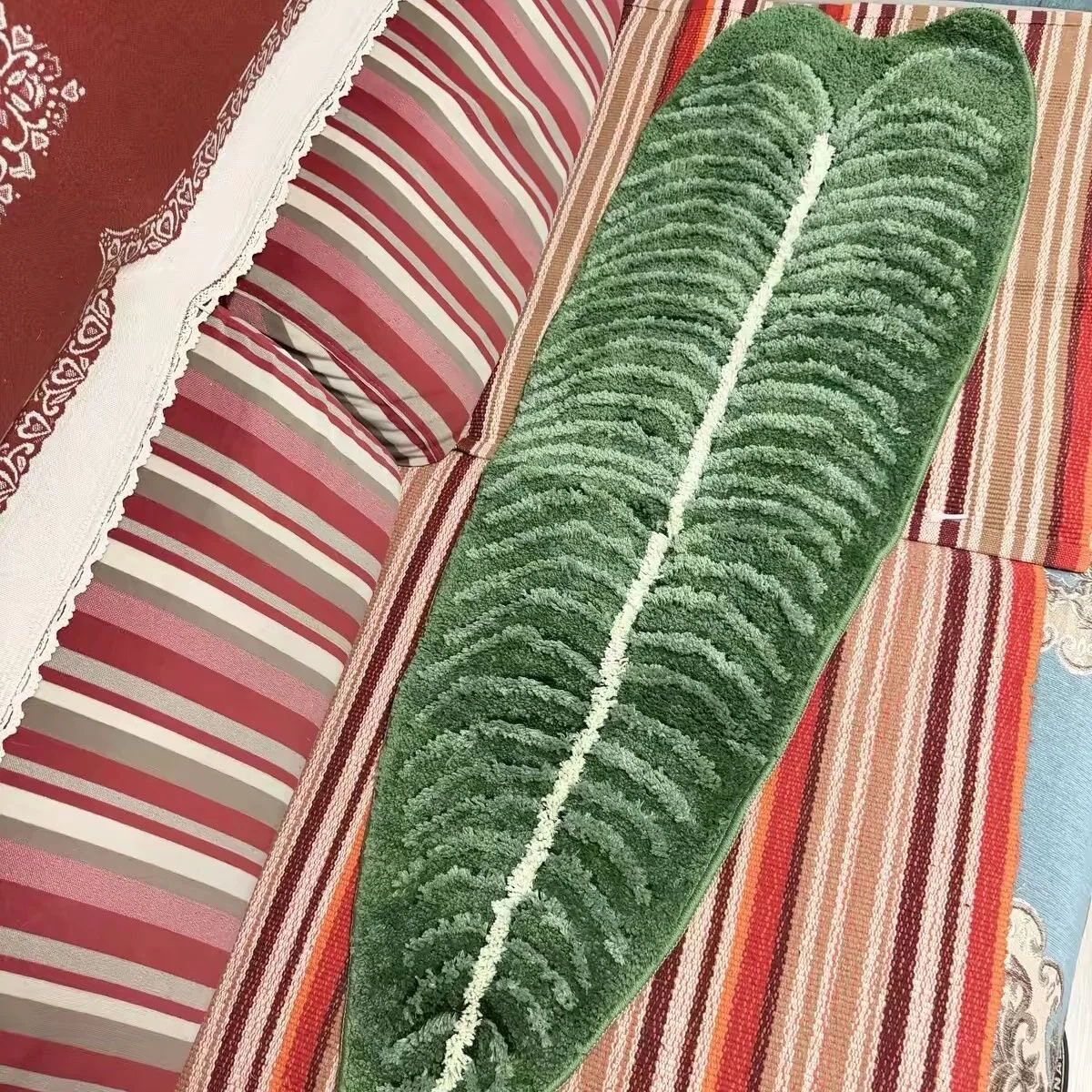 Thermocolored Plant Flocking Carpet Bedroom Living Room Bedside Rug Ins Leaf Design Heat Green Plant Surrounding Home Decor