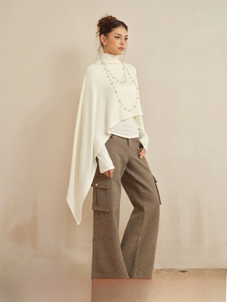 

Асимметричный двухслойный вязаный капюшон с высоким воротником Ne Base Layer Top Ele Sle из мягкой ткани, женская повседневная одежда