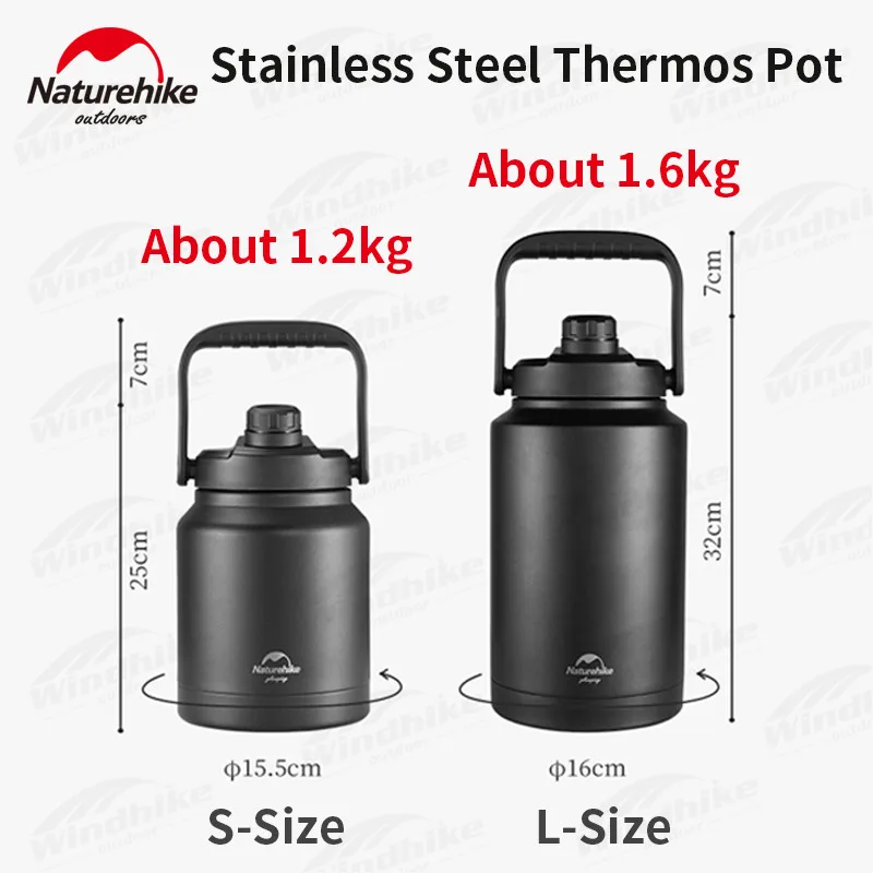 

Naturehike Stainless Steel Mug Thermos Portable Cup Milk Coffee Teapot Large Capacity 2.5L/3.8L Water Kettle 8H Lock Temperature