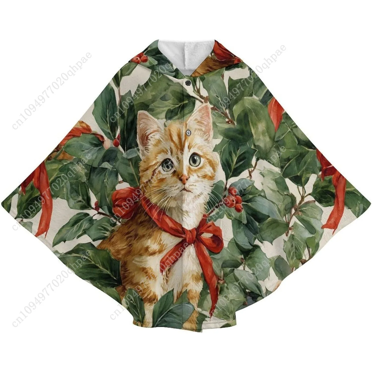 سترة بطانية مريحة من الفلانيل، قلنسوة كبيرة الحجم بأقواس حمراء لطيفة مع جيوب للأطفال والمراهقين