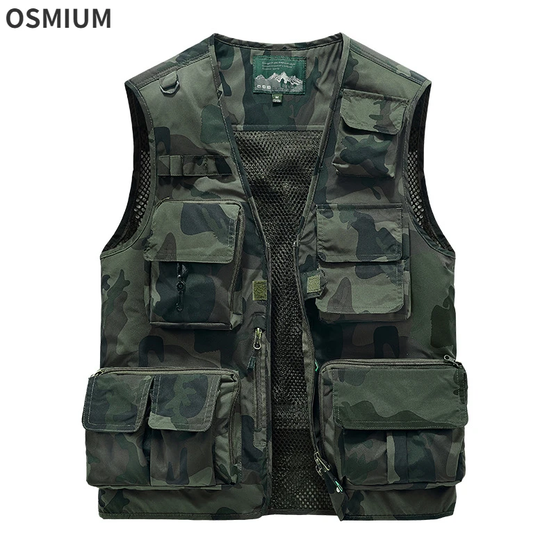 

Summer Boys Training Fishing Camouflage Vest Plus Size Outdoor Casual Thin Workwear Vest Men Zipper Cargo Tactical Vest 5xl