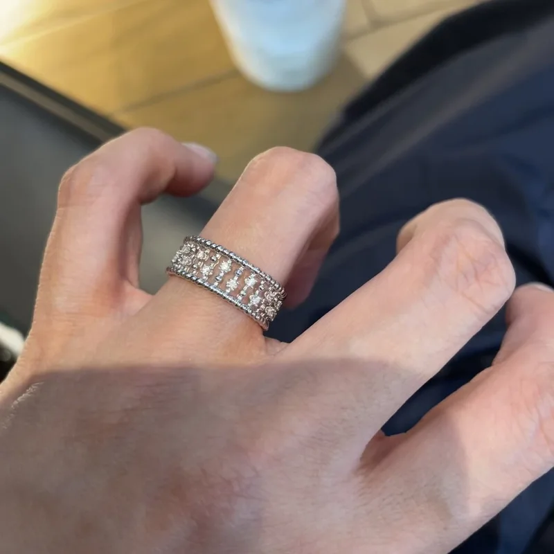 Vintage Medieval Brushed Ring Retro Full Diamond Temperament High Sense Of Luxury Beaded Lace Slub Ring Women Jewelry