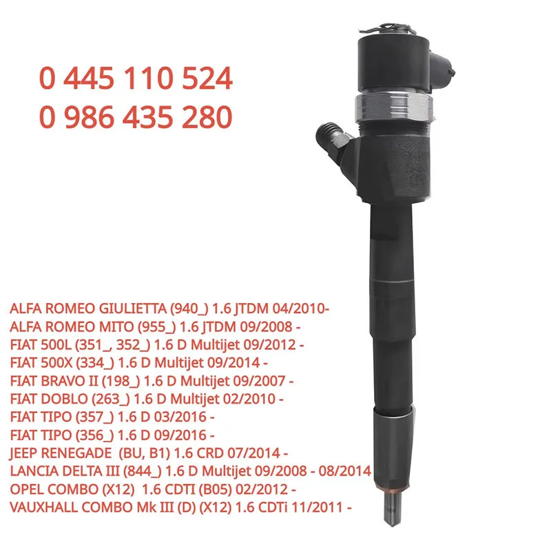 New Diesel Fuel Injector 0445110524 For FIAT 500L ALFA ROMEO LANCIA DOBLO TIPO VAUXHALL COMBO 1.6D