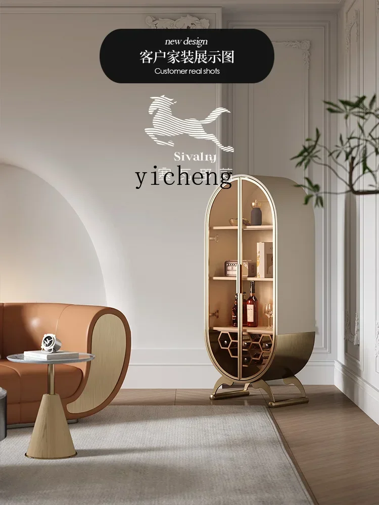 r5.13  Home Living Room Display Cabinet Light Luxury High-end Stainless Steel Multifunctional Glass Locker