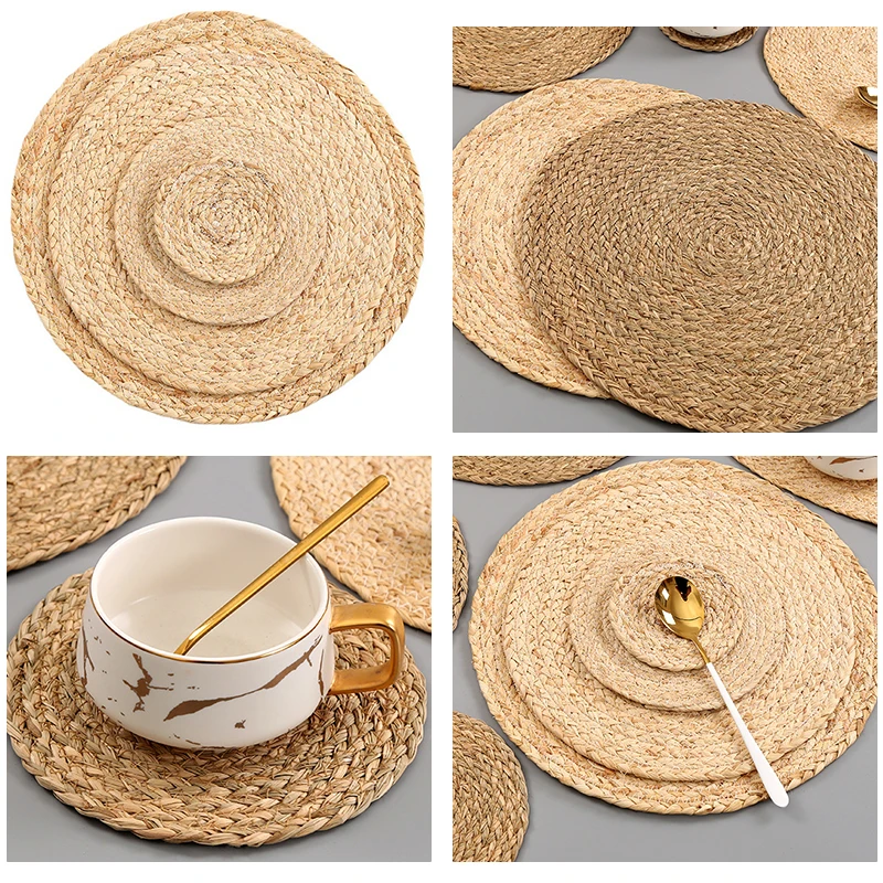 1Pcs Handmade Weave Non-slip Placemat Coaster Corn Hull for Table Dinne Round Insulation Pads Table Mats Pads Home Decor Mat