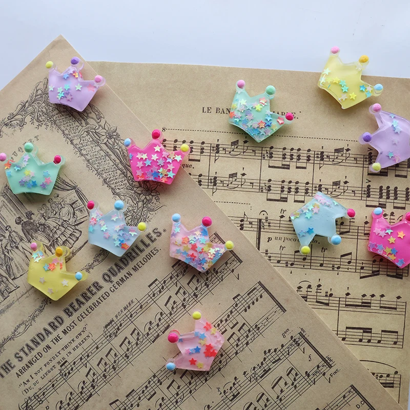 6Pcs Mini Colorful Star Sequin Crown Resin Fridge Magnets Strong Magnetic Push Pin for Refrigerator Whiteboard Photo Memo Decor
