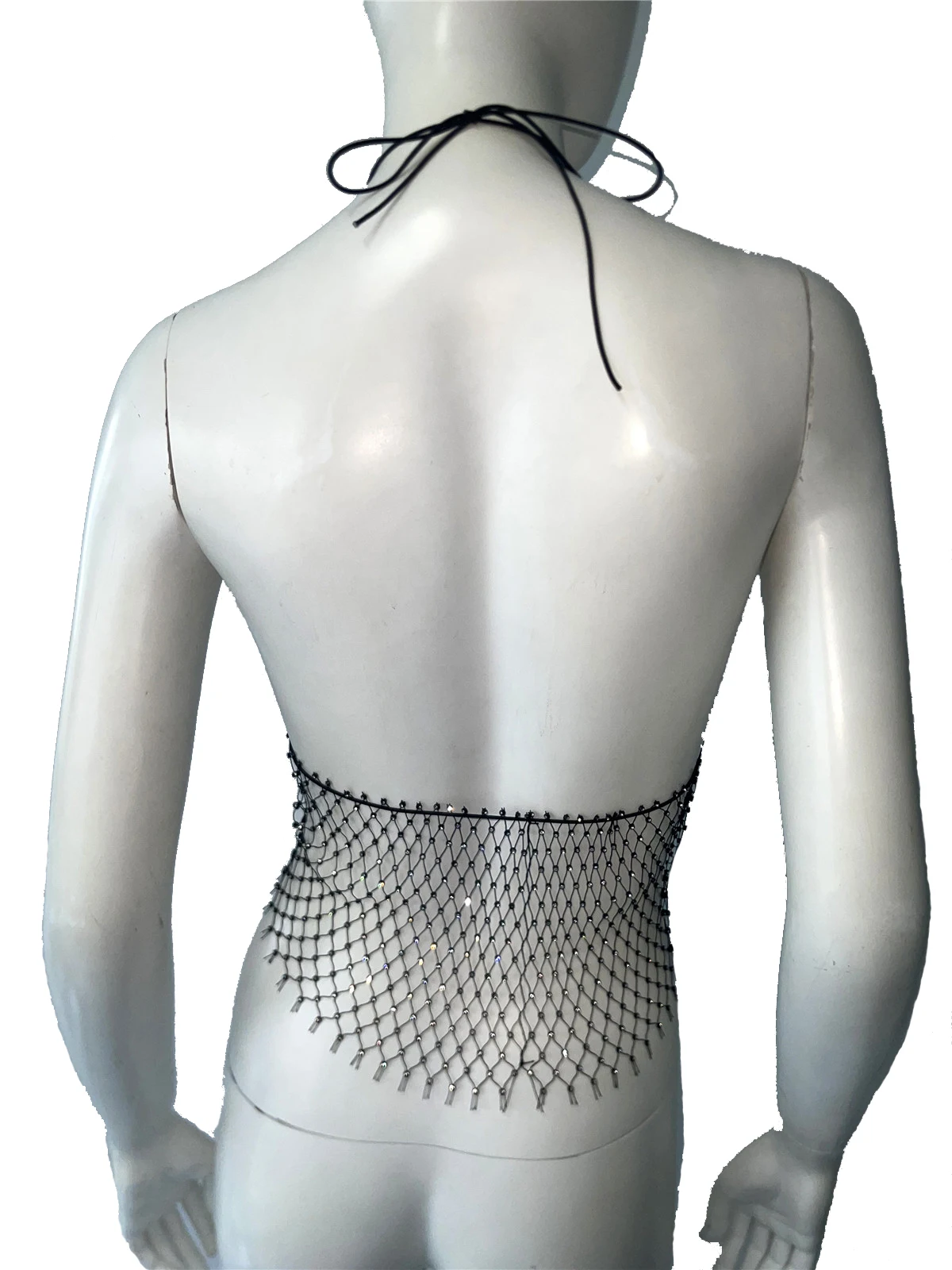 توب نسائي لامع مزين بالأحجار الكريمة، مثير بظهر مكشوف ورقبة هالتر على شكل V، توب قصير للحفلات والنوادي، كاميسول جديد لعام 2026