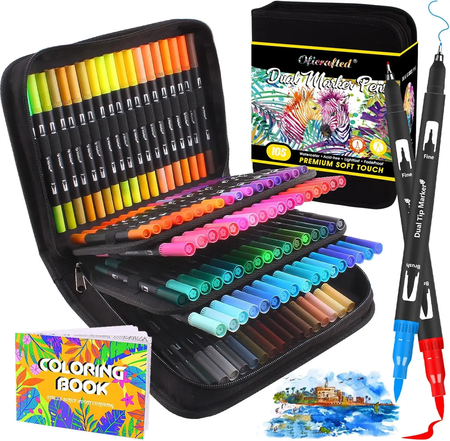 

105-Color Dual Tip Brush Pens for Adult Coloring, Note Taking & Lettering, Vibrant Markers