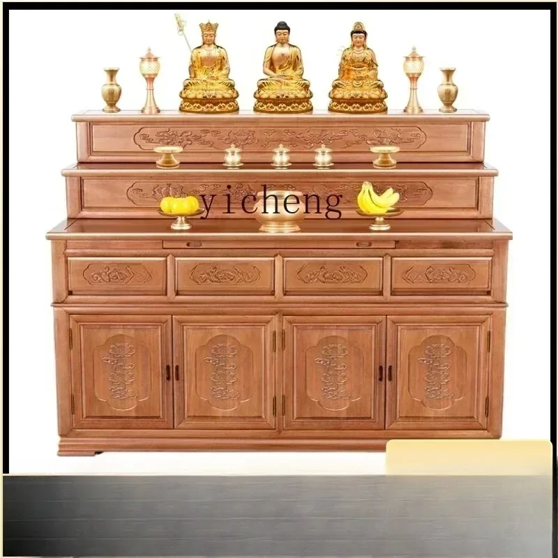 S-G16 Stepped Tribute Table Tibetan Offering Table Three-layer Altar Cabinet Solid Wood Household Shrine Buddhist Platform