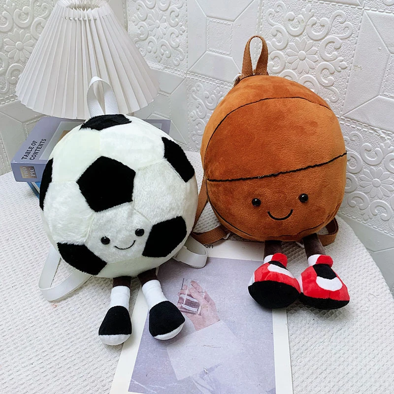 Kawaii Soccer Basketball Plush Backpack Fun Doll Handbag Creative With Cute Doll Bag Shoulder Bag Children's Birthday Gift