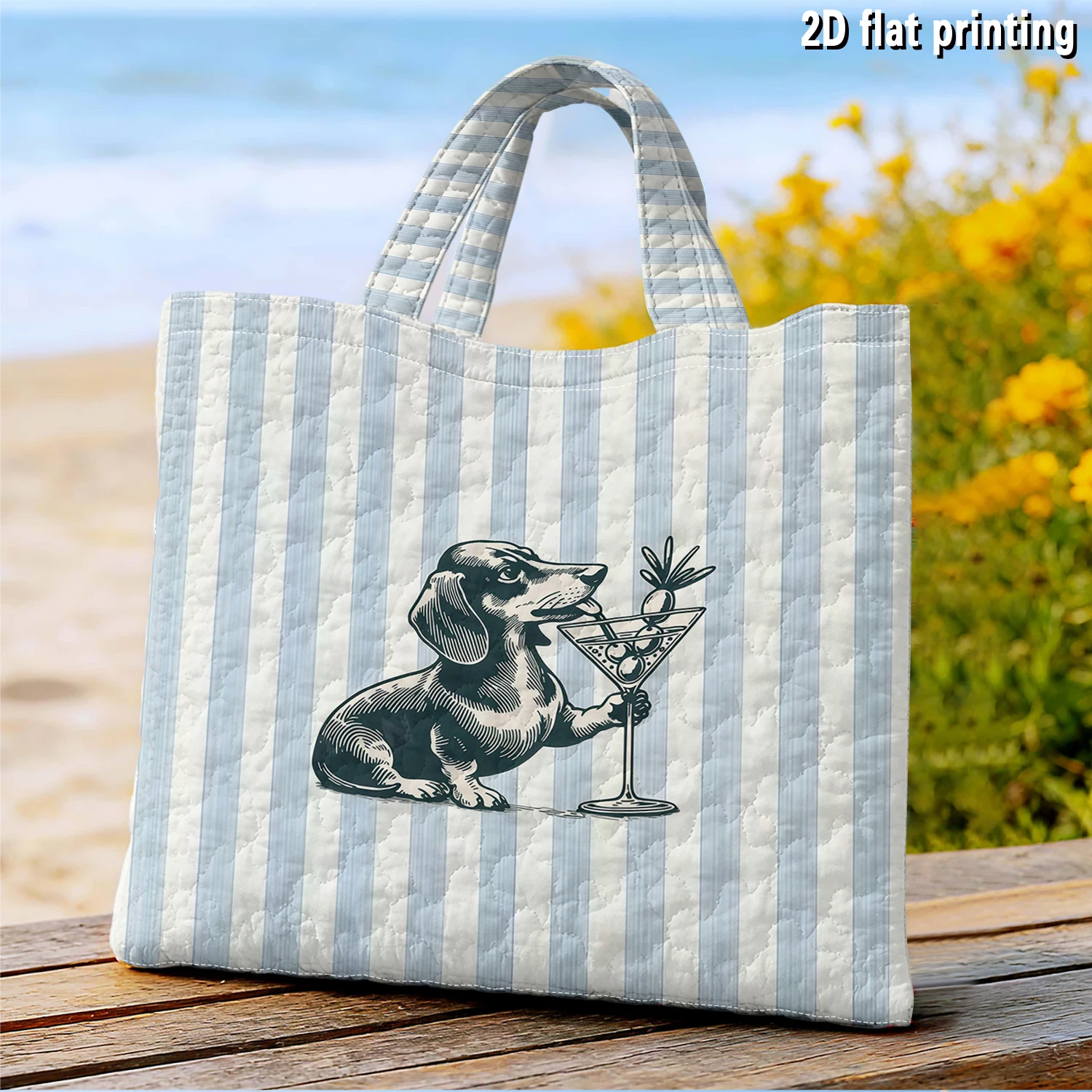 Dachshund Martini Large Capacity Canvas Shoulder Bag Dual Side Print Tote Bag Daily Shopping Bag Fashion Gift Handbag