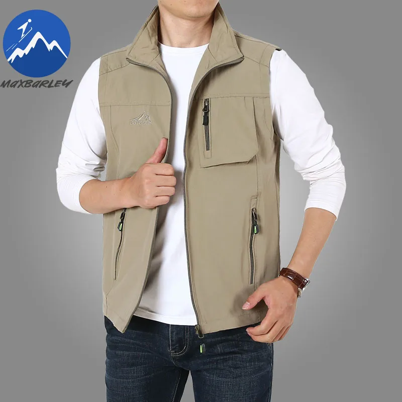 男性ポケットベスト夏新作業ハイキング釣りベスト男性写真家チョッキメッシュカーゴノースリーブジャケットツーリングベスト