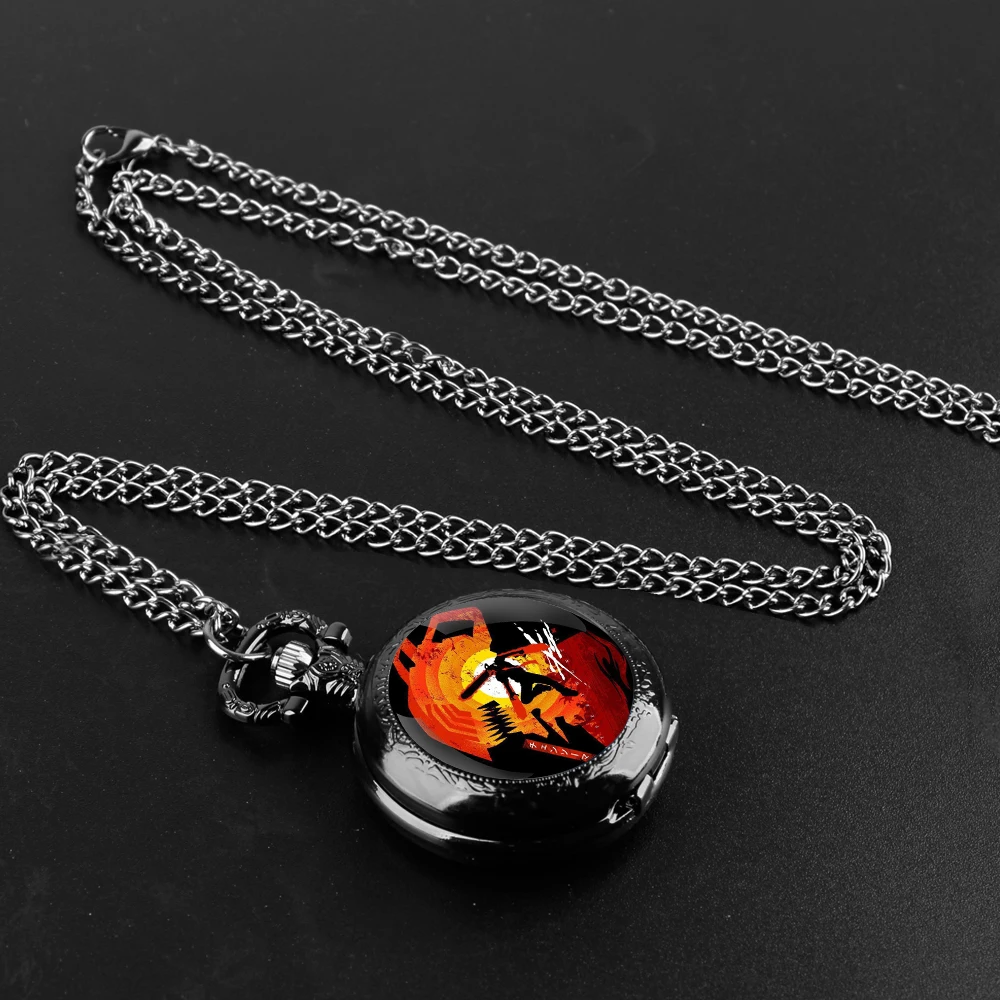 Chainsaw Man Glass Dome Pocket Watch with Chain Necklace Vintage Quartz Pendant Watches Mens Women Gift