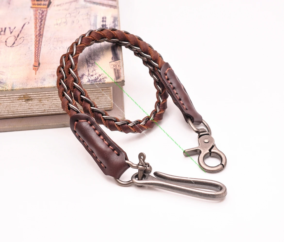 25 "biker motocicleta hecho a mano cuero marrón trenzado Punk Rock cartera cadena motociclista camionero cartera cadena camionero cartera cadena