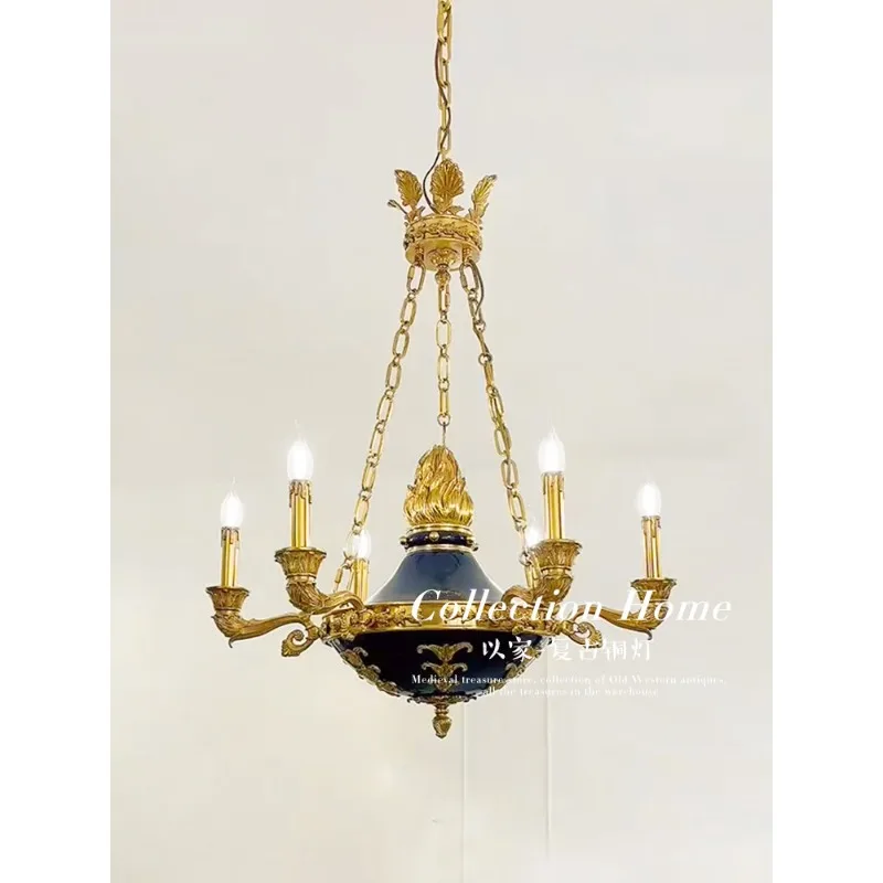 French all-copper chandelier American retro simple villa study bedroom living room lighting European pastoral art lighting