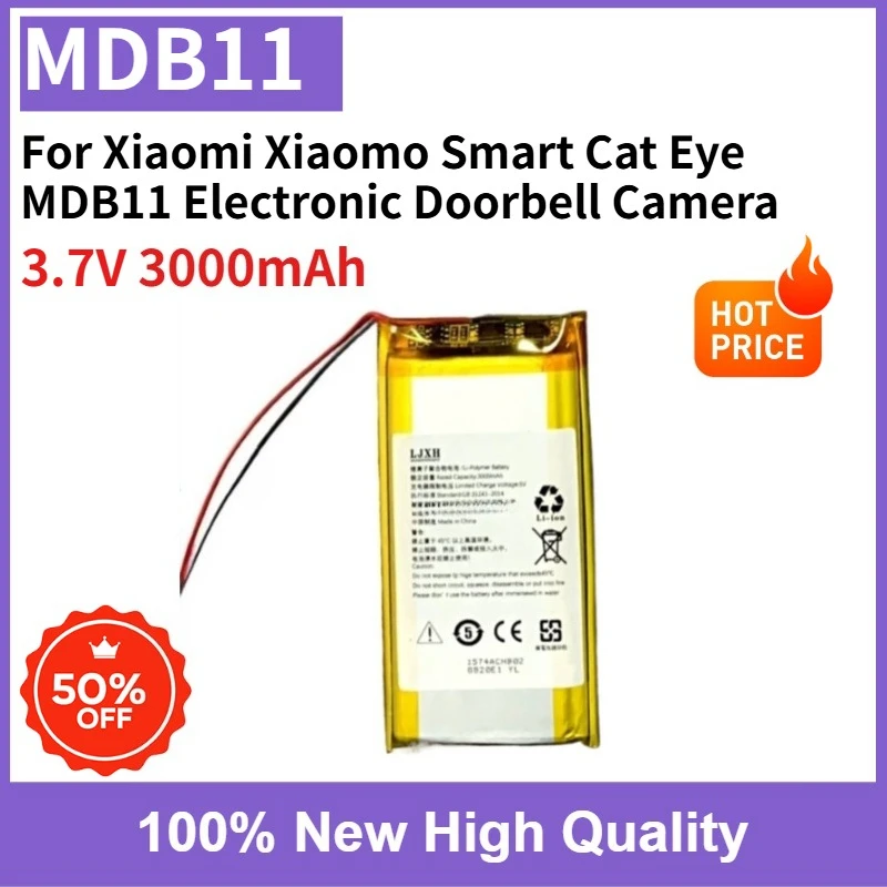 3.7V 3000mAh MDB11 Rechargeable Battery for Xiaomi Xiaomo Smart Cat Eye MDB11 Electronic Doorbell Camera Replacement Battery