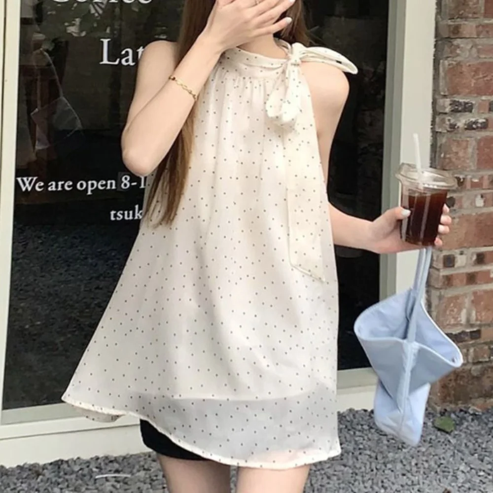 

Comfortable Y2k Sleeveless Crop Top Sweet Loose Dot Lace Up Vest Top Chic Korean Style Women Camisole Summer